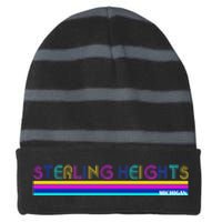 Sterling Heights Michigan Retro Striped Beanie with Solid Band