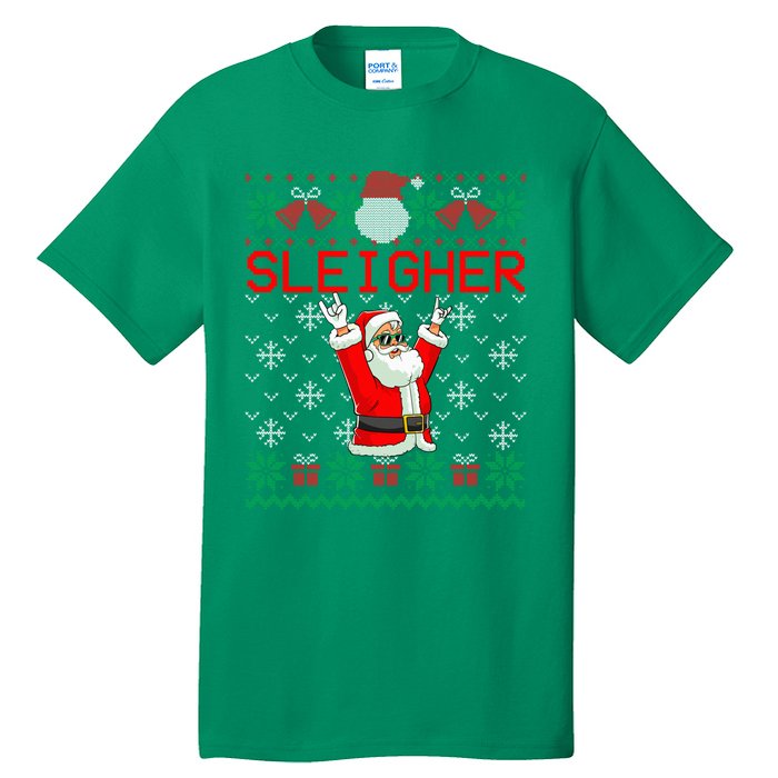 Sleigher Heavy Metal Music Hail Santa Ugly Christmas Sweater Tall T-Shirt