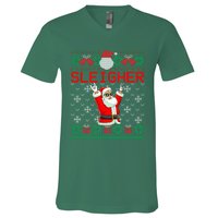 Sleigher Heavy Metal Music Hail Santa Ugly Christmas Sweater V-Neck T-Shirt