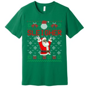 Sleigher Heavy Metal Music Hail Santa Ugly Christmas Sweater Premium T-Shirt