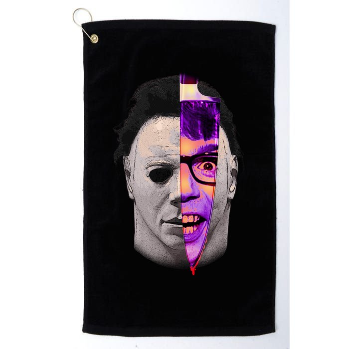 Scary Halloween Mask And Knife Golf Towel