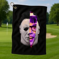 Scary Halloween Mask And Knife Golf Towel