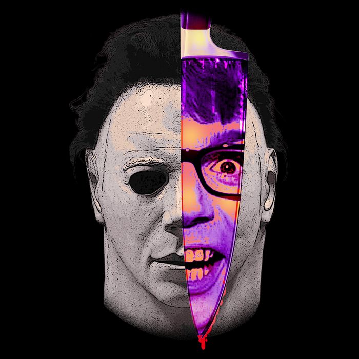Scary Halloween Mask And Knife Cropped Pullover Crew