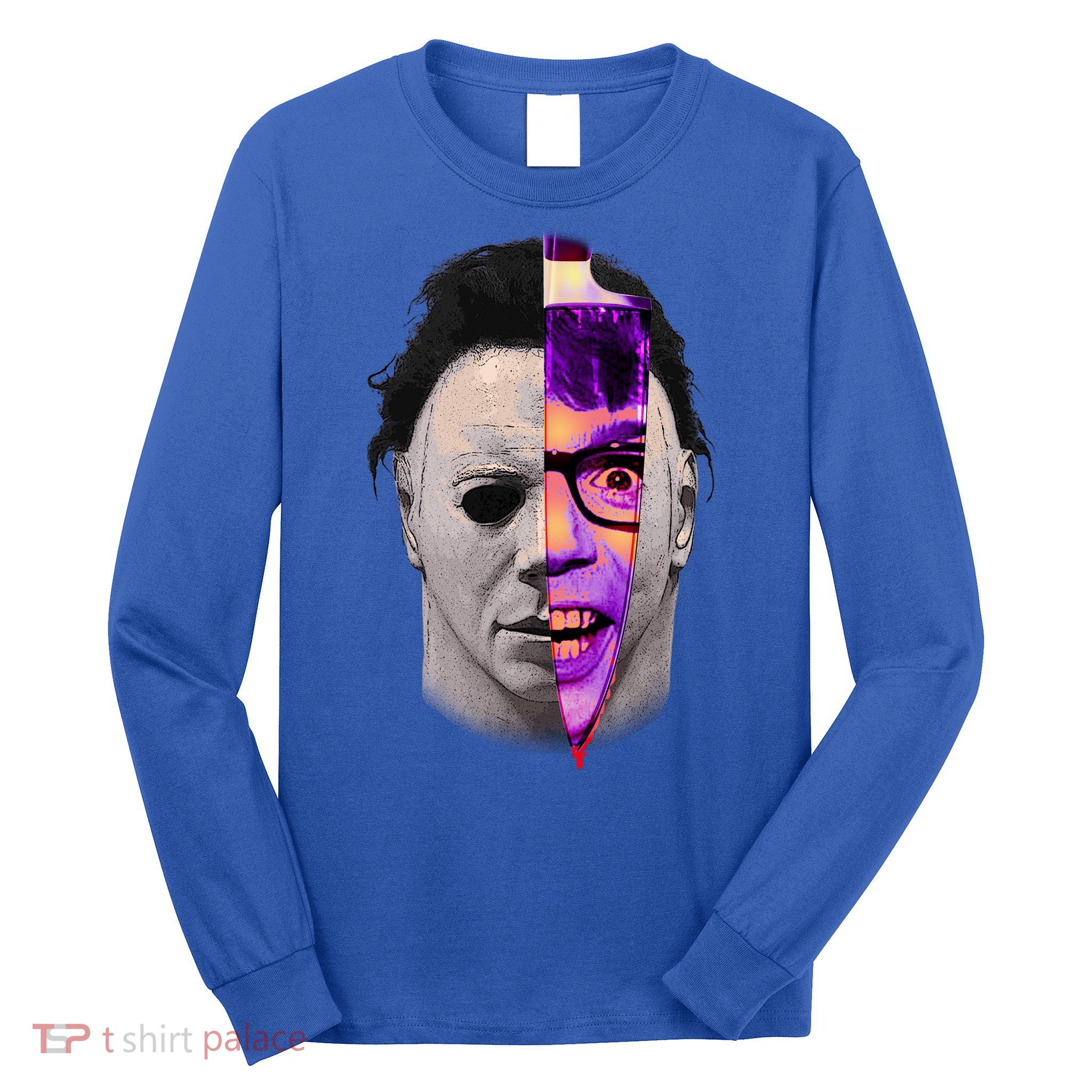 Scary Halloween Mask And Knife Long Sleeve Shirt