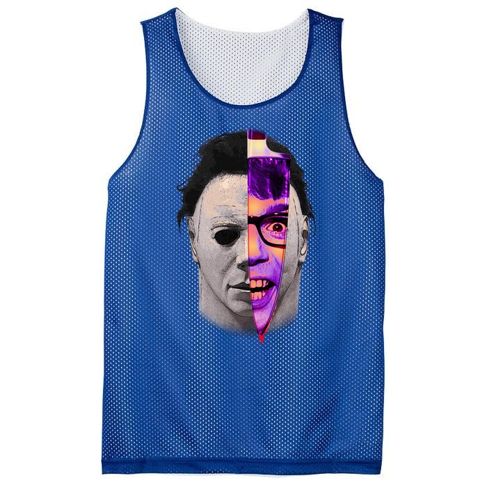 Scary Halloween Mask And Knife Mesh Reversible Basketball Jersey Tank