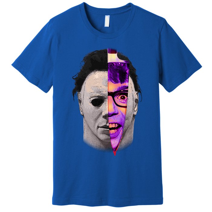 Scary Halloween Mask And Knife Premium T-Shirt