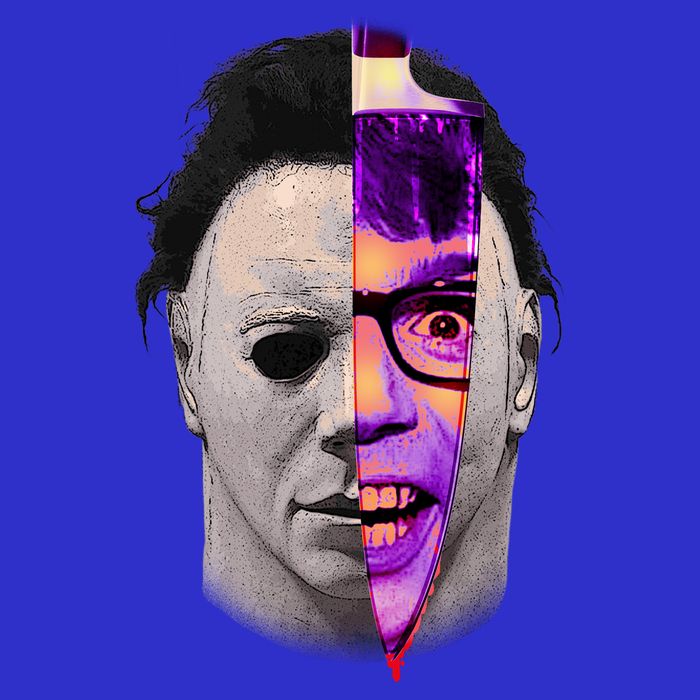 Scary Halloween Mask And Knife Premium T-Shirt