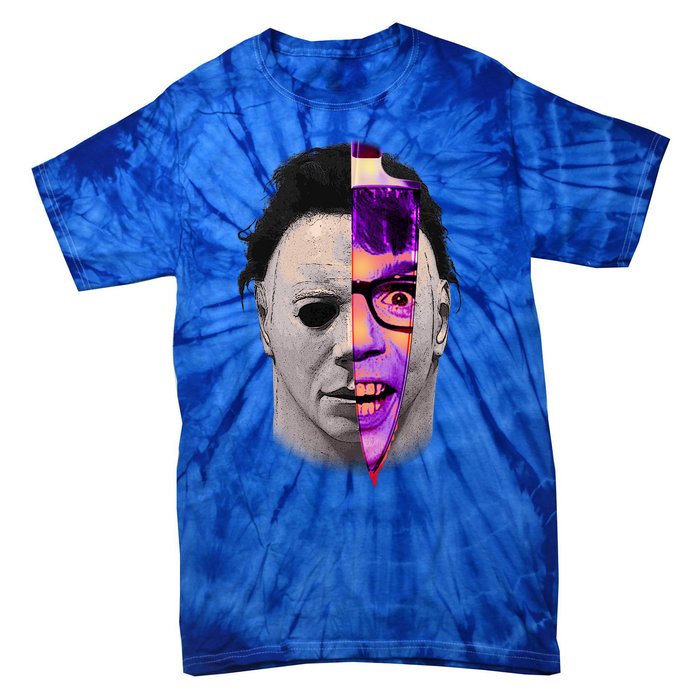 Scary Halloween Mask And Knife Tie-Dye T-Shirt