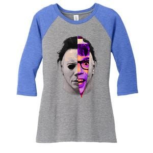 Scary Halloween Mask And Knife Women's Tri-Blend 3/4-Sleeve Raglan Shirt