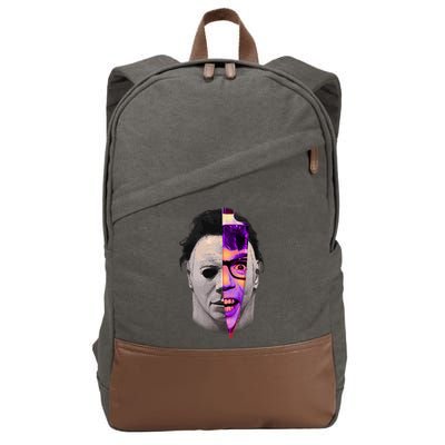 Scary Halloween Mask And Knife Cotton Canvas Backpack