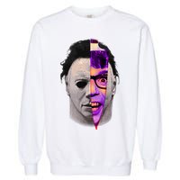 Scary Halloween Mask And Knife Garment-Dyed Sweatshirt