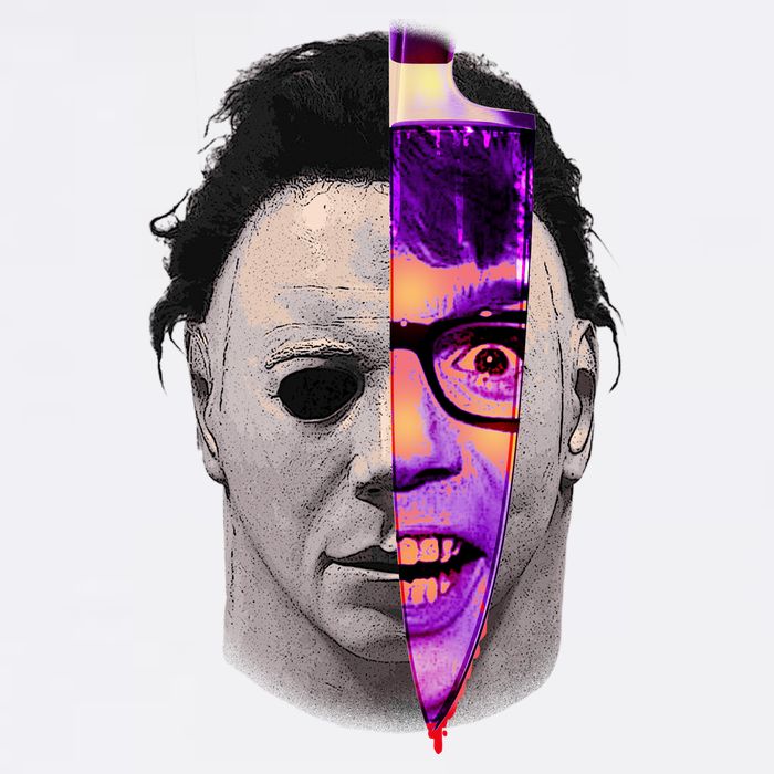 Scary Halloween Mask And Knife Garment-Dyed Sweatshirt