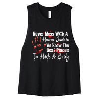 Scary Horror Movie Mess With A Horror Movie Junkie Women's Racerback Cropped Tank