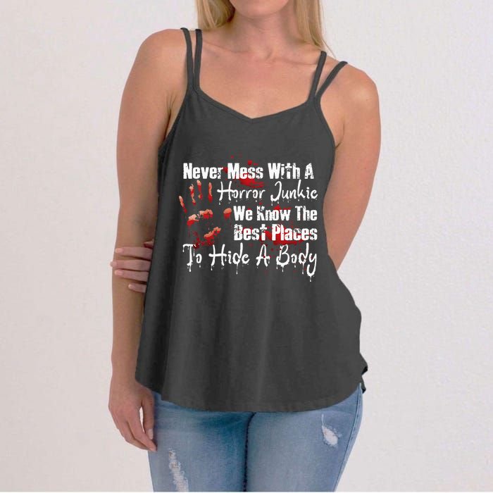 Scary Horror Movie Mess With A Horror Movie Junkie Women's Strappy Tank