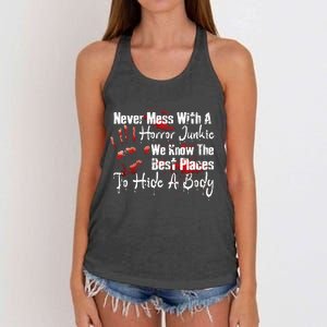 Scary Horror Movie Mess With A Horror Movie Junkie Women's Knotted Racerback Tank