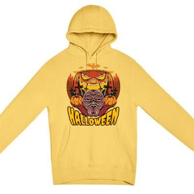 Spooky Halloween Monster And Pumpkins Premium Pullover Hoodie