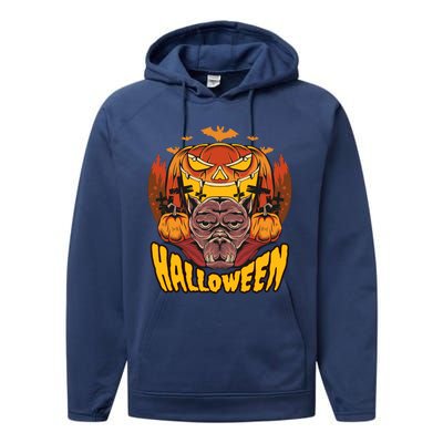 Spooky Halloween Monster And Pumpkins Performance Fleece Hoodie