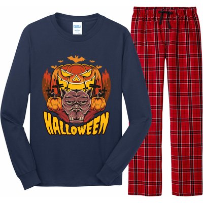 Spooky Halloween Monster And Pumpkins Long Sleeve Pajama Set