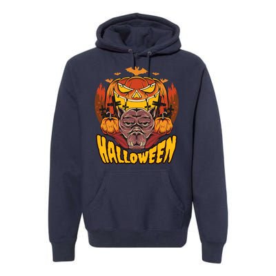 Spooky Halloween Monster And Pumpkins Premium Hoodie