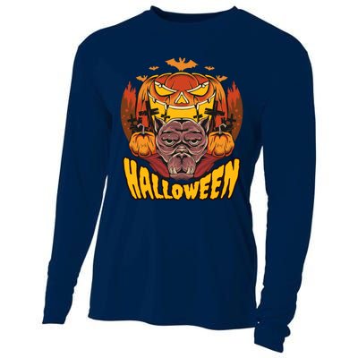 Spooky Halloween Monster And Pumpkins Cooling Performance Long Sleeve Crew