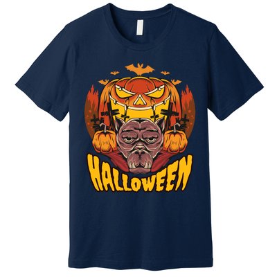 Spooky Halloween Monster And Pumpkins Premium T-Shirt