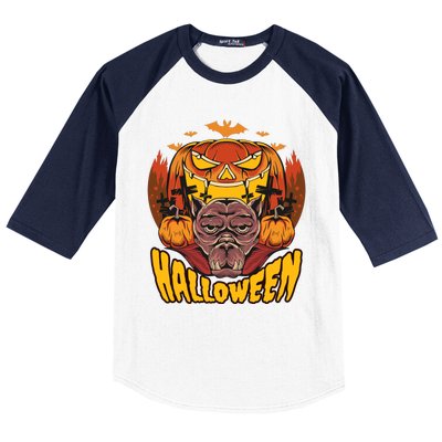 Spooky Halloween Monster And Pumpkins Baseball Sleeve Shirt