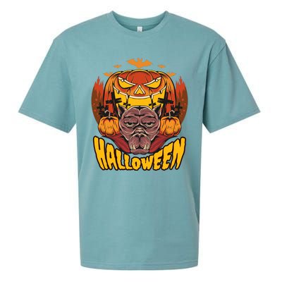 Spooky Halloween Monster And Pumpkins Sueded Cloud Jersey T-Shirt