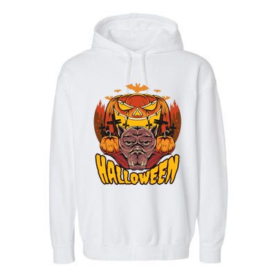 Spooky Halloween Monster And Pumpkins Garment-Dyed Fleece Hoodie