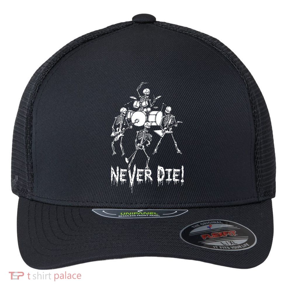 Skeleton Heavy Metal Band Flexfit Unipanel Trucker Cap