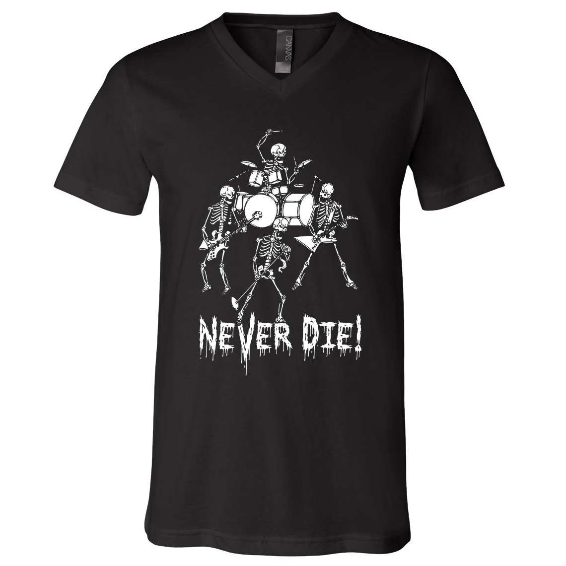 Skeleton Heavy Metal Band V-Neck T-Shirt