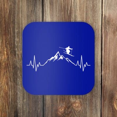 Ski Heartbeat Mountains Skiing Ecg Skiing Pulse Gift Coaster