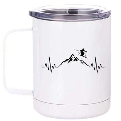 Ski Heartbeat Mountains Skiing Ecg Skiing Pulse Gift 12 oz Stainless Steel Tumbler Cup