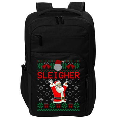 Sleigher Heavy Metal Music Hail Santa Ugly Christmas Sweater Impact Tech Backpack