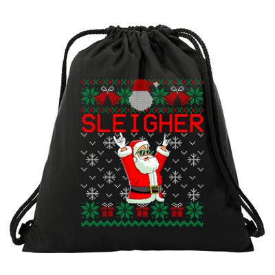 Sleigher Heavy Metal Music Hail Santa Ugly Christmas Sweater Drawstring Bag