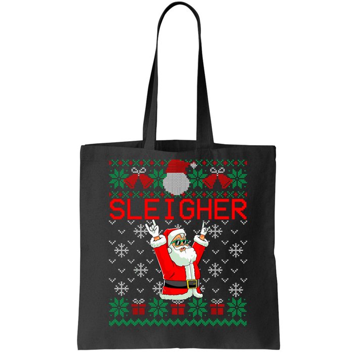 Sleigher Heavy Metal Music Hail Santa Ugly Christmas Sweater Tote Bag