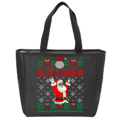 Sleigher Heavy Metal Music Hail Santa Ugly Christmas Sweater Zip Tote Bag