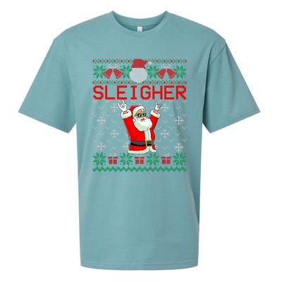 Sleigher Heavy Metal Music Hail Santa Ugly Christmas Sweater Sueded Cloud Jersey T-Shirt