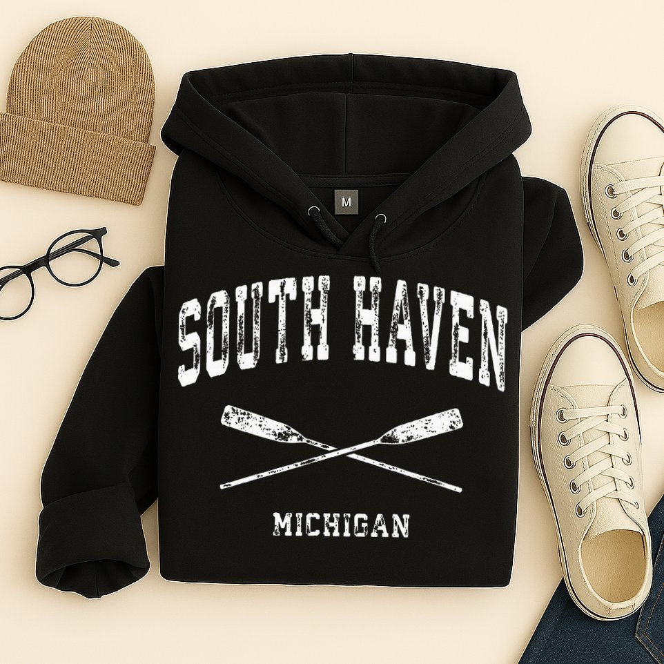 South Haven Michigan Vintage Nautical Crossed Oars Hoodie