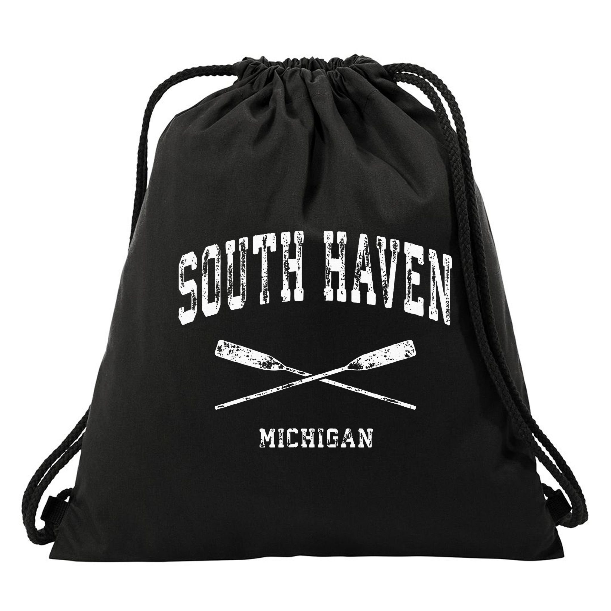 South Haven Michigan Vintage Nautical Crossed Oars Drawstring Bag