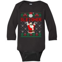 Sleigher Heavy Metal Music Hail Santa Ugly Christmas Baby Long Sleeve Bodysuit