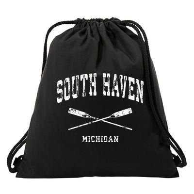 South Haven Michigan Vintage Nautical Crossed Oars Drawstring Bag