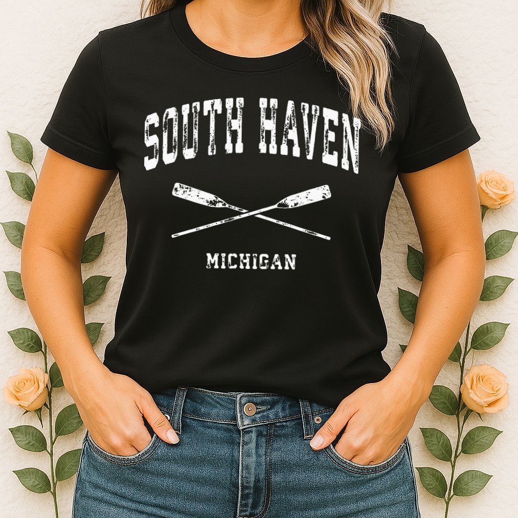 South Haven Michigan Vintage Nautical Crossed Oars Womens T-Shirt