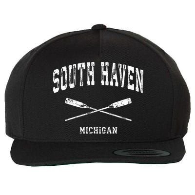 South Haven Michigan Vintage Nautical Crossed Oars Wool Snapback Cap