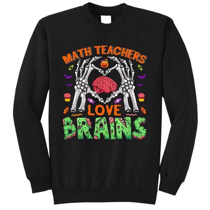 Spooky Halloween Math Teacher Gift Love and Brains with Skeleton Hand Tall Sweatshirt