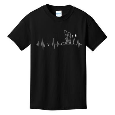 Ski Heartbeat Mountain Ski Sport Skilife Alps Skier Kids T-Shirt