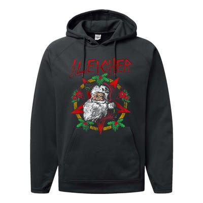 Sleigher Heavy Metal Santa Claus Christmas Xmas Gift Performance Fleece Hoodie