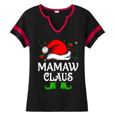 Santa Hat Mamaw Claus Elf Funny Ugly Christmas Sweater Gift Ladies Halftime Notch Neck Tee