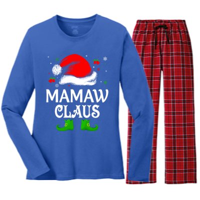 Santa Hat Mamaw Claus Elf Funny Ugly Christmas Sweater Gift Women's Long Sleeve Flannel Pajama Set 