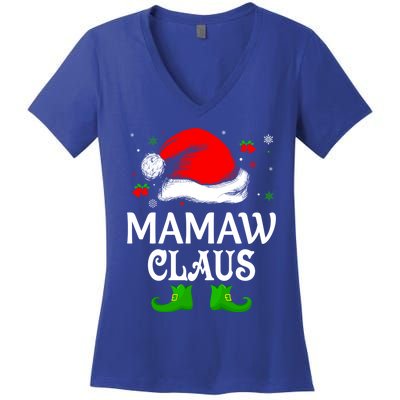 Santa Hat Mamaw Claus Elf Funny Ugly Christmas Sweater Gift Women's V-Neck T-Shirt