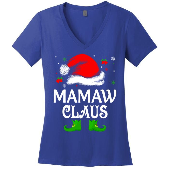 Santa Hat Mamaw Claus Elf Funny Ugly Christmas Sweater Gift Women's V-Neck T-Shirt